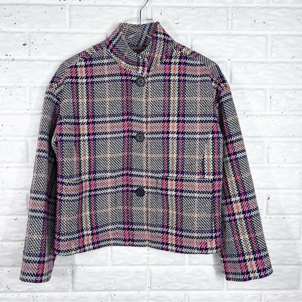 HALOGEN Plaid 3 Button Multi-color Houndstooth Jacket | Small
